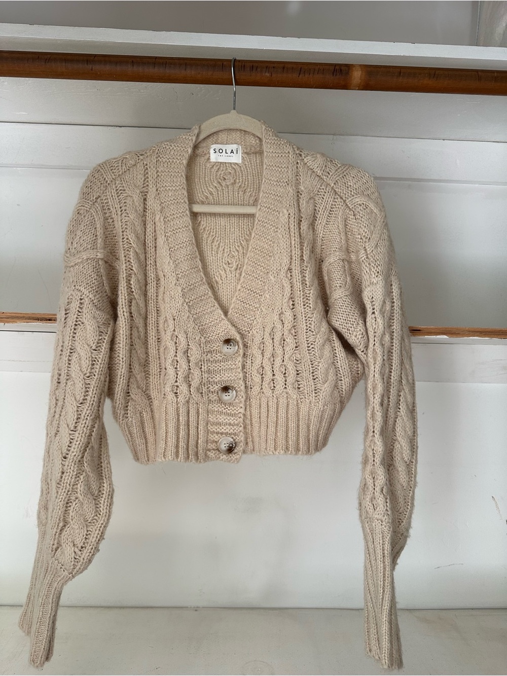 Cream Cropped Cable-Knit Cardigan
